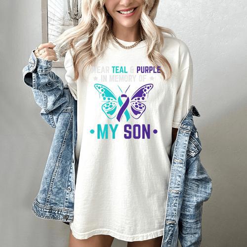 I Wear Teal Purple In Memory Of My Son Suicide Awareness Premium Tri-Blend Women's Comfort Colors T-Shirt - Easessy
