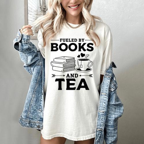Women's Fueled By Books And Tea Book Lover Bookworm Reading Books Women's Comfort Colors T-Shirt - Bookorys AU