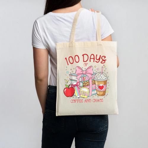 100th Day Of School Teachers 100 Days Of Coffee Chaos Books Canvas Tote Bag - Bookorys DE