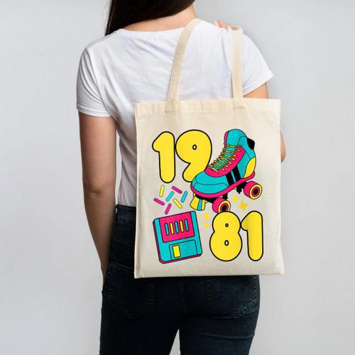 1981 Retro Raised In The 80s Old School Nostalgia Vibes Canvas Tote Bag - Figerry