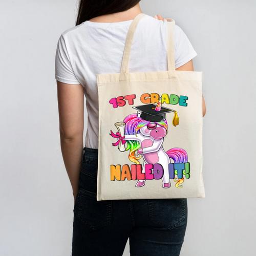 1st Grade Nailed It Flossing Unicorn Graduation Shirt Canvas Tote Bag - Best Gift Smart