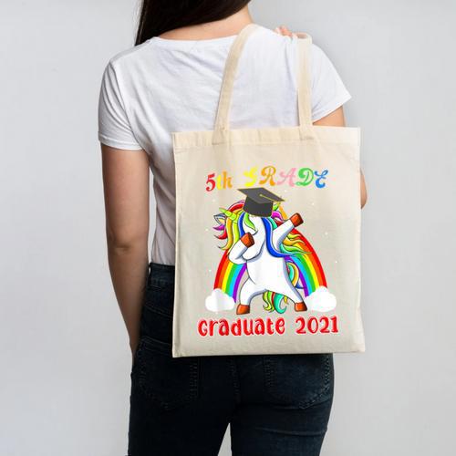 5th Grade Graduate Class 2021 Dabbing Unicorn Graduation Canvas Tote Bag - Best Gift Smart