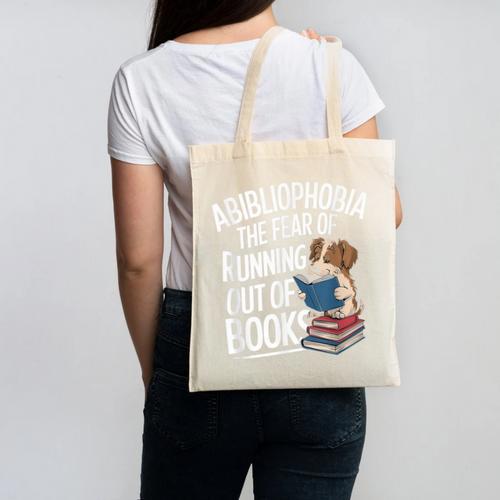 Abibliophobia Dog Book Lover Library Canvas Tote Bag - Bookorys CA