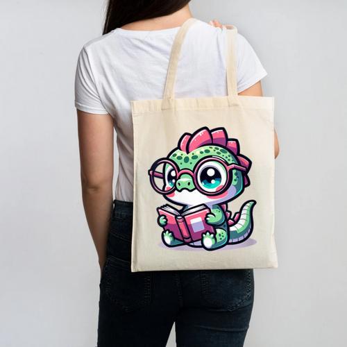 Adorable Book Lover Basilisk With Reading Glasses Cute Canvas Tote Bag - Bookorys CA