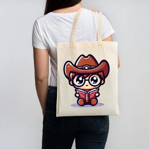 Adorable Book Lover Cowboy With Reading Glasses Cute Canvas Tote Bag - Bookorys