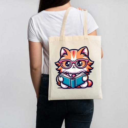 Adorable Book Lover Maine Coon Cat With Reading Glasses Cute Canvas Tote Bag - Bookorys