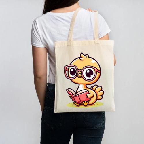Adorable Book Lover Ostrich With Reading Glasses Cute Canvas Tote Bag - Bookorys CA