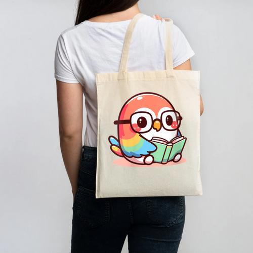 Adorable Book Lover Parrot With Reading Glasses Cute Canvas Tote Bag - Bookorys