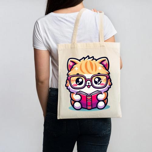 Adorable Book Lover Persian Cat With Reading Glasses Cute Canvas Tote Bag - Bookorys CA