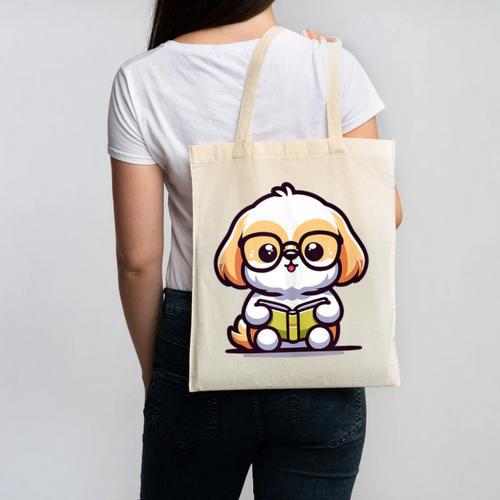 Adorable Book Lover Shih Tzu With Reading Glasses Cute Canvas Tote Bag - Bookorys