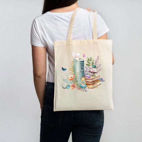 Alice In Wonderland Characters Lewis Carroll Book Lover Canvas Tote Bag - Bookorys