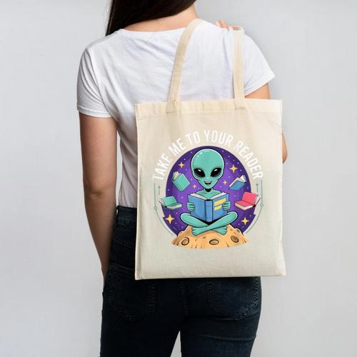 Alien Reader Reading Teacher Librarian Book Lover Canvas Tote Bag - Bookorys