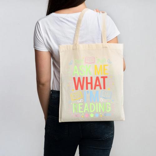 Ask Me What I'm Reading Bookworm Librarian Reader Canvas Tote Bag - Bookorys AU