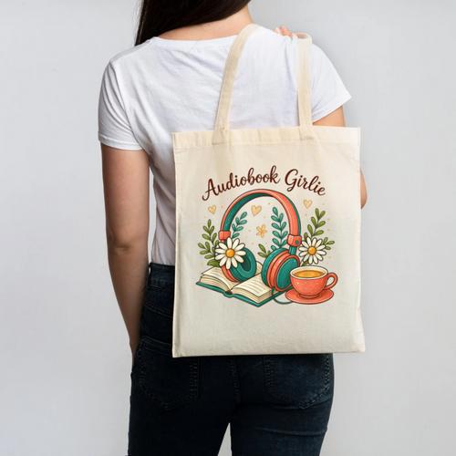 Audiobook Girlie Headphones Book Tea Love Canvas Tote Bag - Bookorys