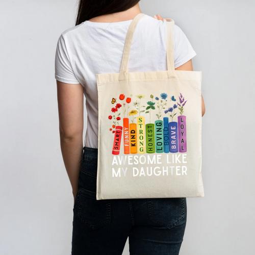 Awesome Like My Daughter Books Floral Proud Mom Women Canvas Tote Bag - Bookorys