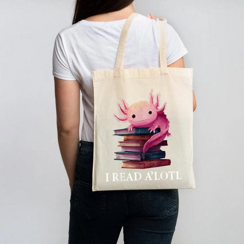 Axolotl Book Lover Librarian Reading Library Readers Canvas Tote Bag - Bookorys DE