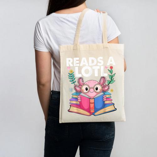 Axolotl Books Readsalotl Reading Bookworm Boys Girls Canvas Tote Bag - Bookorys
