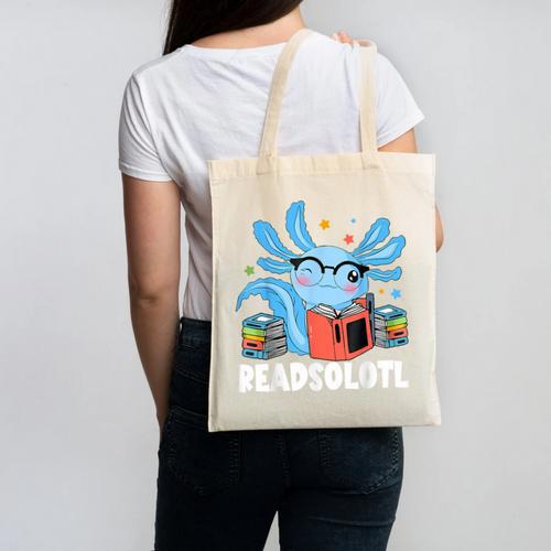 Axolotl Read Book Kawaii Reading Books For Men Women Canvas Tote Bag - Bookorys