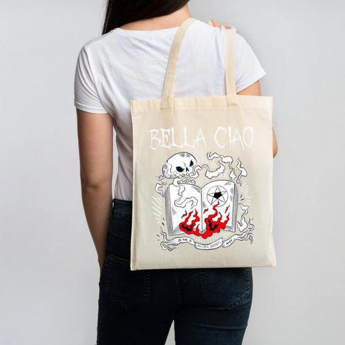Bella Ciao Goodbye Beautiful Skull Book Of Dark Magic Occult Canvas Tote Bag - Bookorys