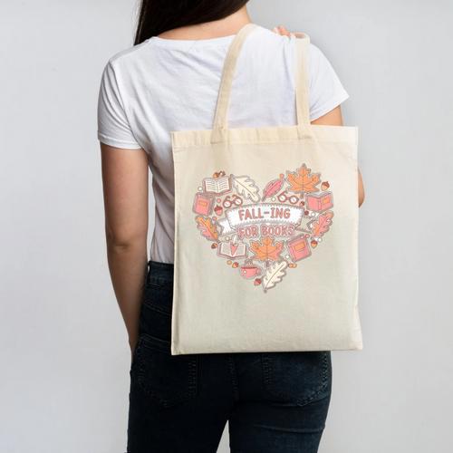 Big Book And Fall Heart Canvas Tote Bag - Bookorys