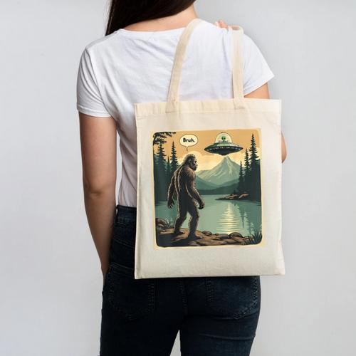Bigfoot Sasquatch Alien Spaceship UFO Introvert Bruh Canvas Tote Bag - Raresse