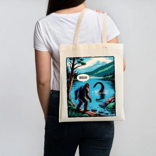 Bigfoot Sasquatch Loch Ness Monster Introvert Bruh Canvas Tote Bag - Raresse