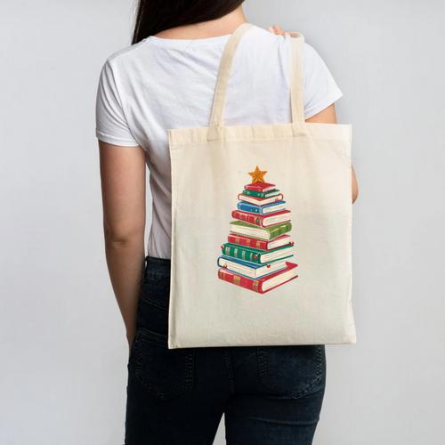 Book Christmas Tree Book Lover Teacher Librarian Men Women Canvas Tote Bag - Bookorys CA