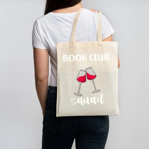 Book Club Squad Reading Bookworm Wine Lover Humor Canvas Tote Bag - Bookorys DE