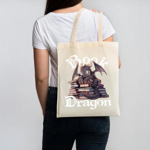 Book Dragon Book Lover Bookworm Book Reader Librarian Canvas Tote Bag - Bookorys