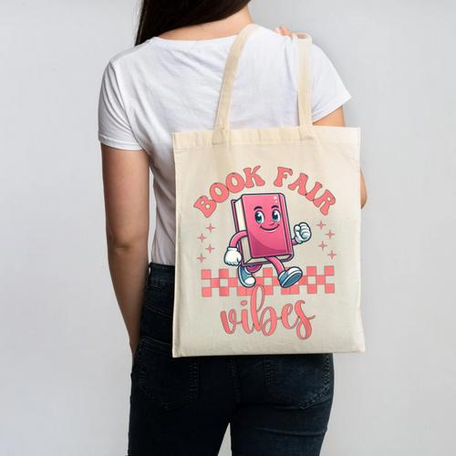 Book Fair Vibes School Librarian Retro 70s Reading Bookworm Canvas Tote Bag - Bookorys DE