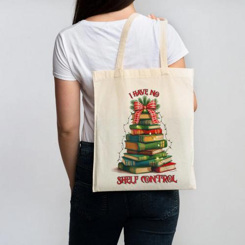 Book Lover Christmas Tree I Have No Shelf Control Canvas Tote Bag - Bookorys DE