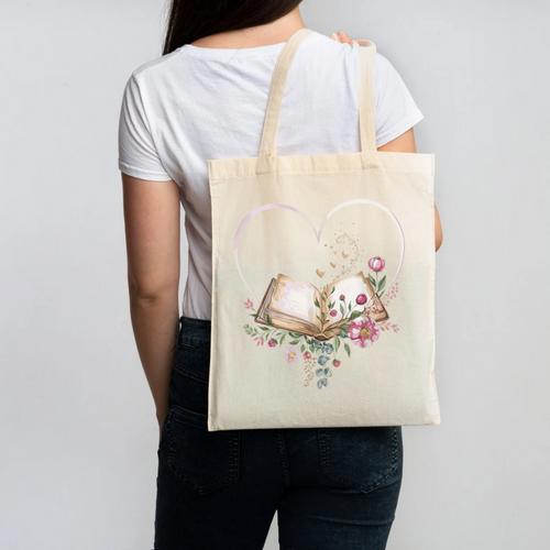 Book Lover Heart Shaped Reading Art Librarian Canvas Tote Bag - Bookorys UK