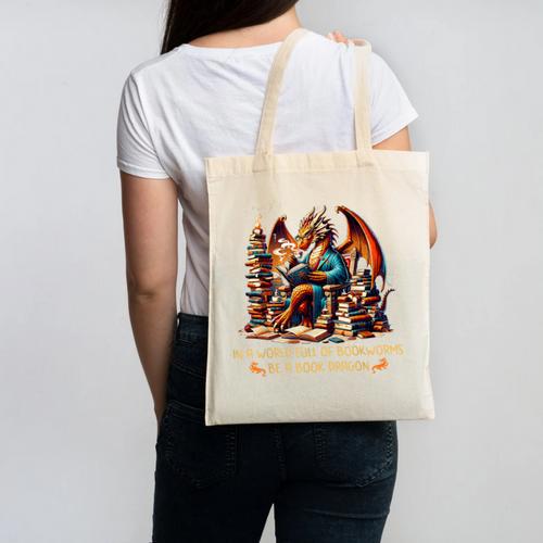 Book Lovers In A World Full Of Bookworms Be A Book Dragon Canvas Tote Bag - Bookorys