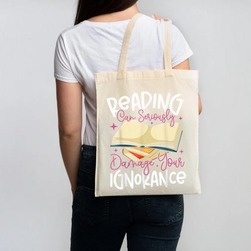 Book Reading Reading Can Seriously Damage Your Ignorance Canvas Tote Bag - Bookorys