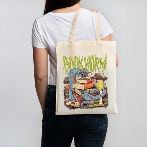 Graphic Book Worm Monster Horror Reading Book Lover Canvas Tote Bag - Bookorys