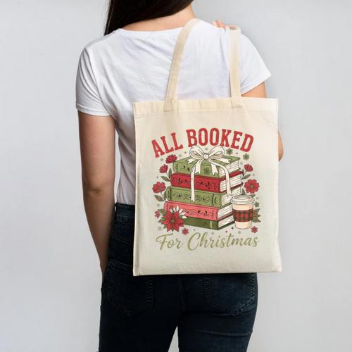 All Booked For Christmas Coquette Xmas Book Club Book Lovers Canvas Tote Bag - Bookorys
