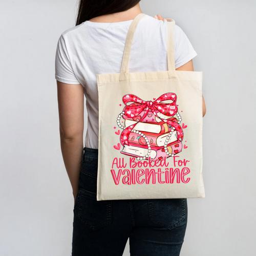 All Booked For Valentine Book Lovers Teacher Girl Women Kid Canvas Tote Bag - Bookorys CA
