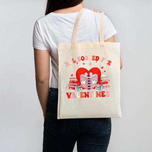 All Booked For Valentines Shirt Cute Book Lover Reading Canvas Tote Bag - Bookorys CA