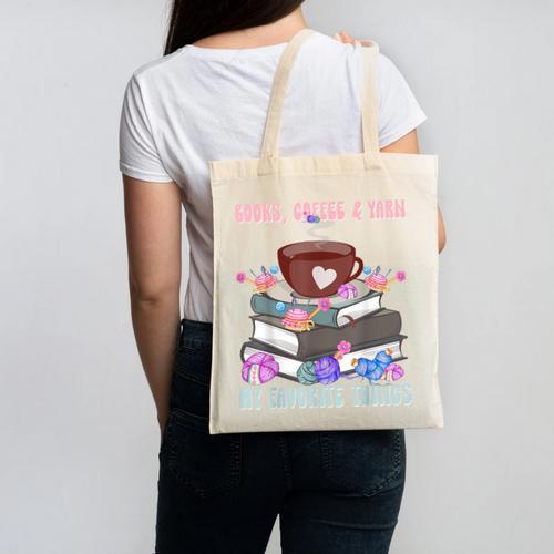 Books Coffee Yarn Lover My Favorite Things Canvas Tote Bag - Bookorys DE