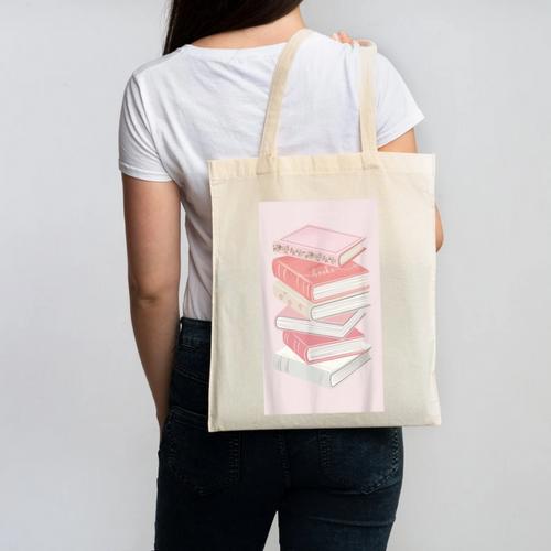 Books Flowers Art Flower Stack Pastel Feminine Canvas Tote Bag - Bookorys