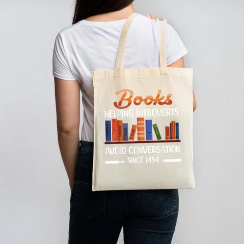 Books Helping Introverts Avoid Conversation Book Reading Canvas Tote Bag - Bookorys