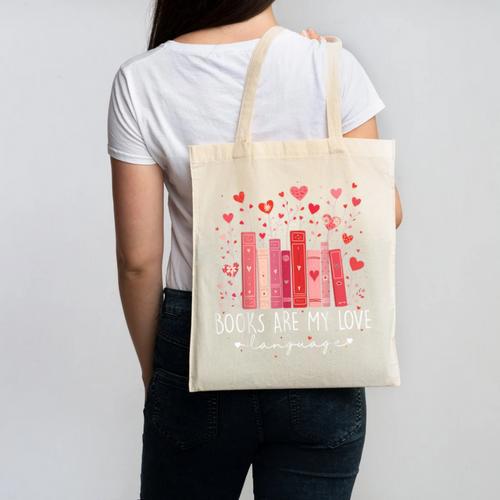 Books Are My Love Language Valentine Reads Bookish Club Canvas Tote Bag - Bookorys CA