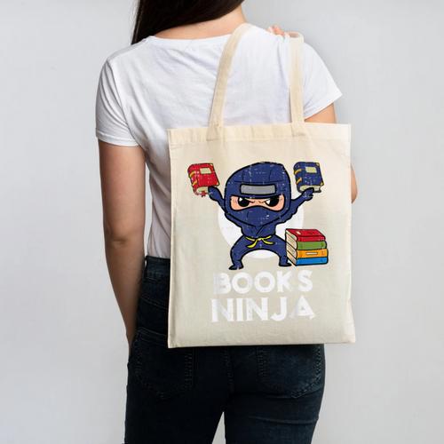 Books Ninja Read Reading Librarian Book Toddler Boys Kids Canvas Tote Bag - Bookorys CA