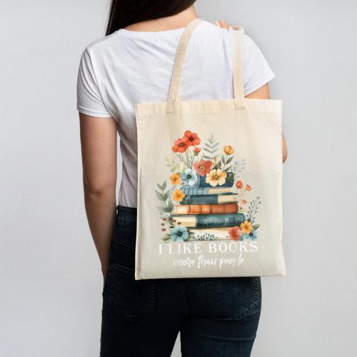 I Like Books More Than People Reading Reader Bookworm Saying Canvas Tote Bag - Bookorys DE