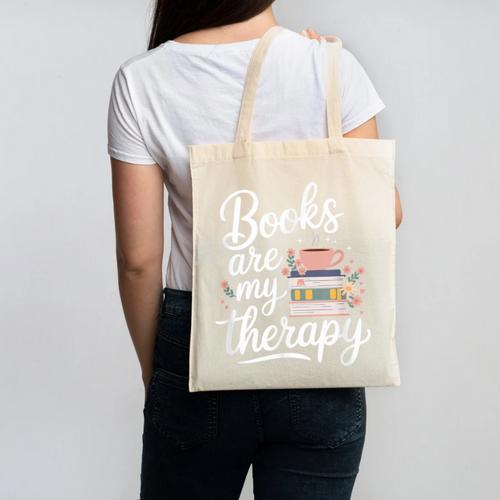 Books Are My Therapy Book Lover Coffee Books Flowers Bookish Canvas Tote Bag - Bookorys CA