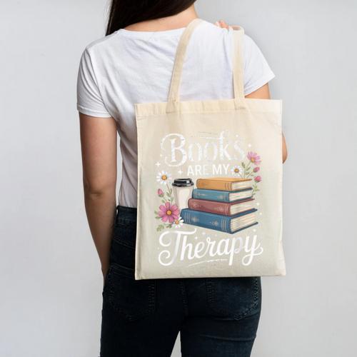 Books Are My Therapy Reading Lover Cozy Environment Canvas Tote Bag - Bookorys DE