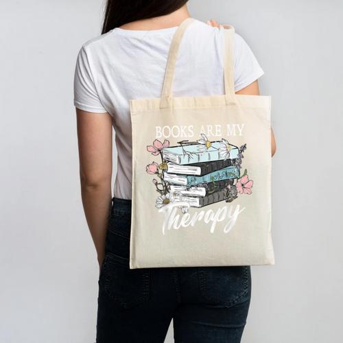 Books Are My Therapy Summer Reading Book Lovers Canvas Tote Bag - Bookorys CA