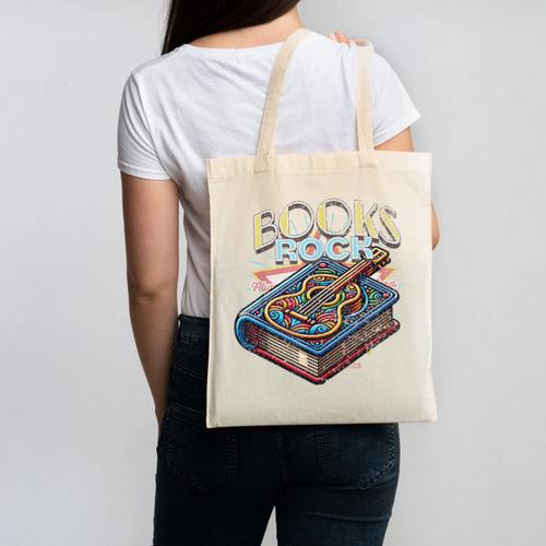 Books Rock Rock'n Roll Science Of Reading Teachers Guitar Canvas Tote Bag - Bookorys