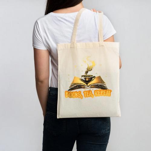 Books Tea Repeat Canvas Tote Bag - Bookorys