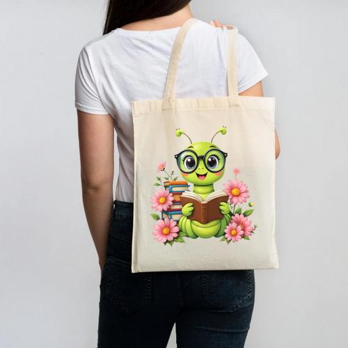 Bookworm Costume Kawaii Reading Worm For World Book Day Canvas Tote Bag - Bookorys CA